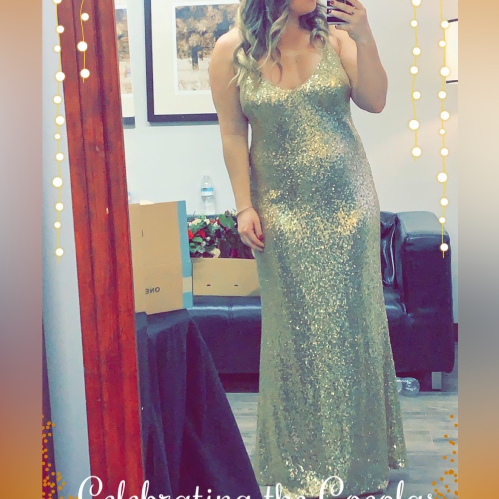 Christina Wu 22782 Gold Shiny Bridesmaid Dress